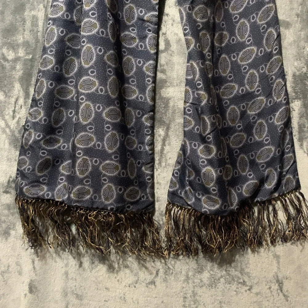 Barneys New York Scarf Mens Silk Wool Reversible Navy Blue Geometric Italy Made